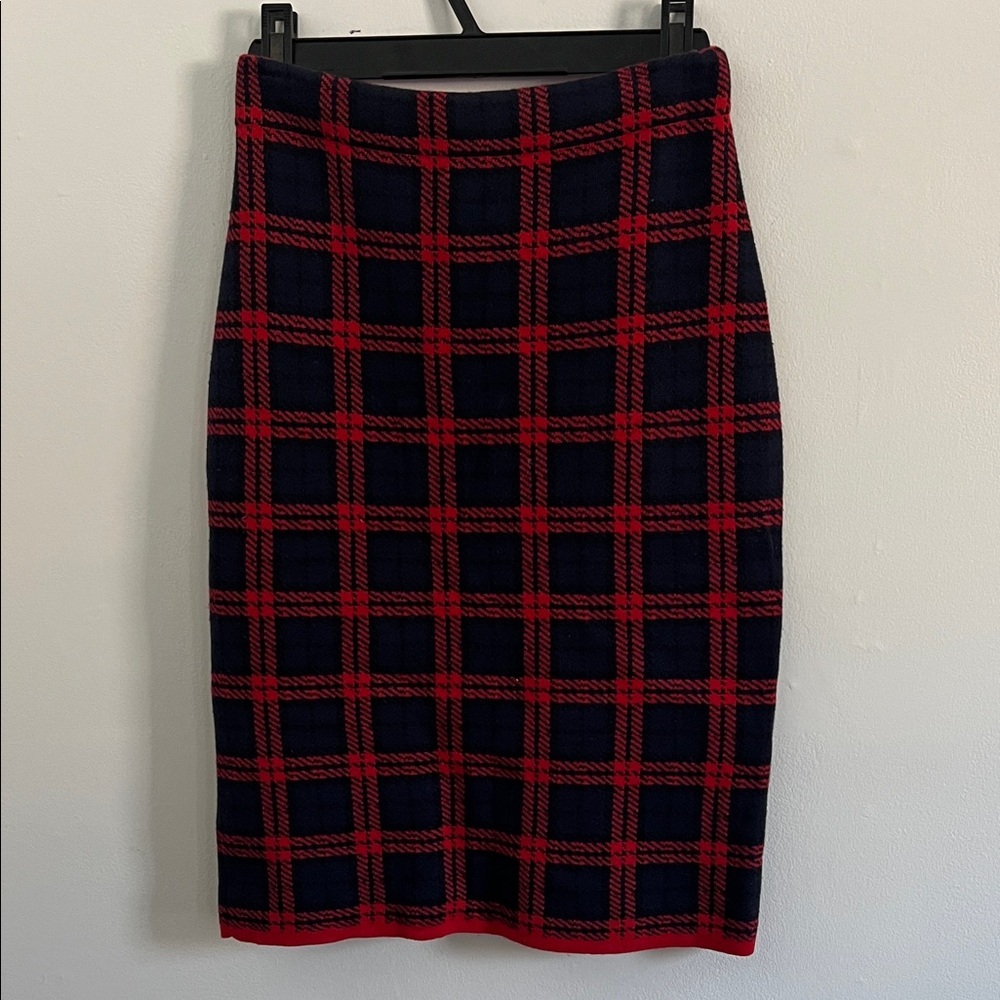 Twik Bold Red and Navy Checkered Pencil Skirt